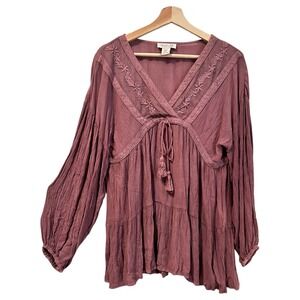 Rachel Zoe Embroidered Boho Peasant Mauve Medieval Princess LOTR Western Women M